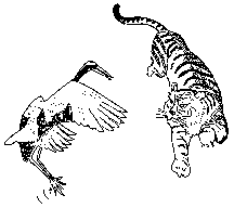 a drawing of a tiger & crane